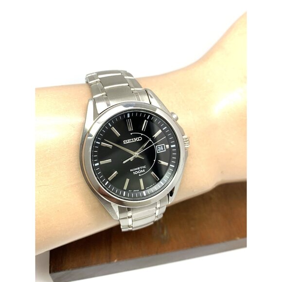 Seiko Men's Watch SKA523 Kinetic Black Dial Date Silver Stainless Steel 40mm - Picture 11 of 14